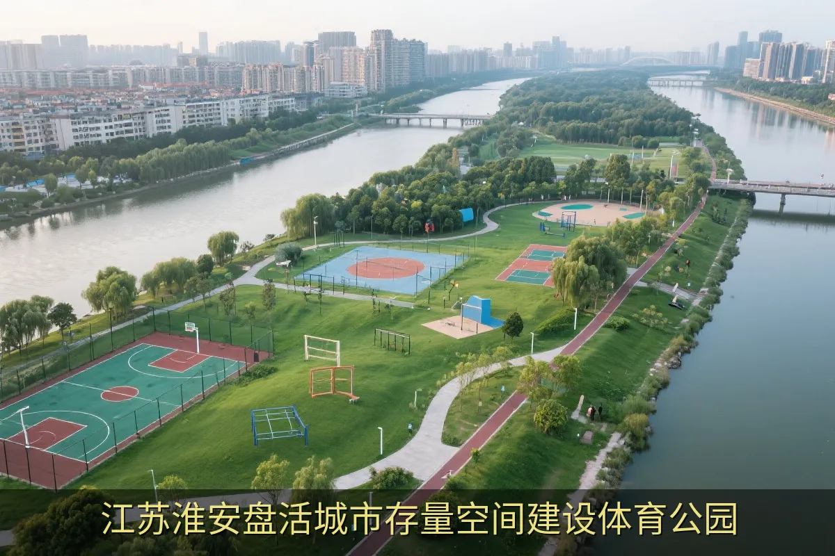 淮安京杭大运河畔东港体育公园航拍景观